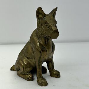 Vintage Solid Brass Dog Boxer Figurine 3" x 2" x 4" Sitting Paperweight